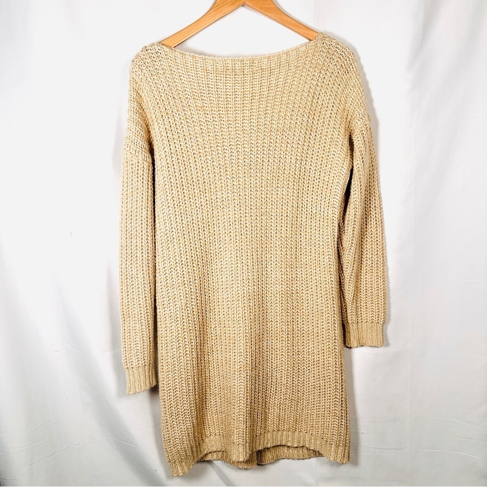 POL Chunky Knit Cotton Acrylic Longline Cardigan Neutralcore L Beige - Picture 8 of 9